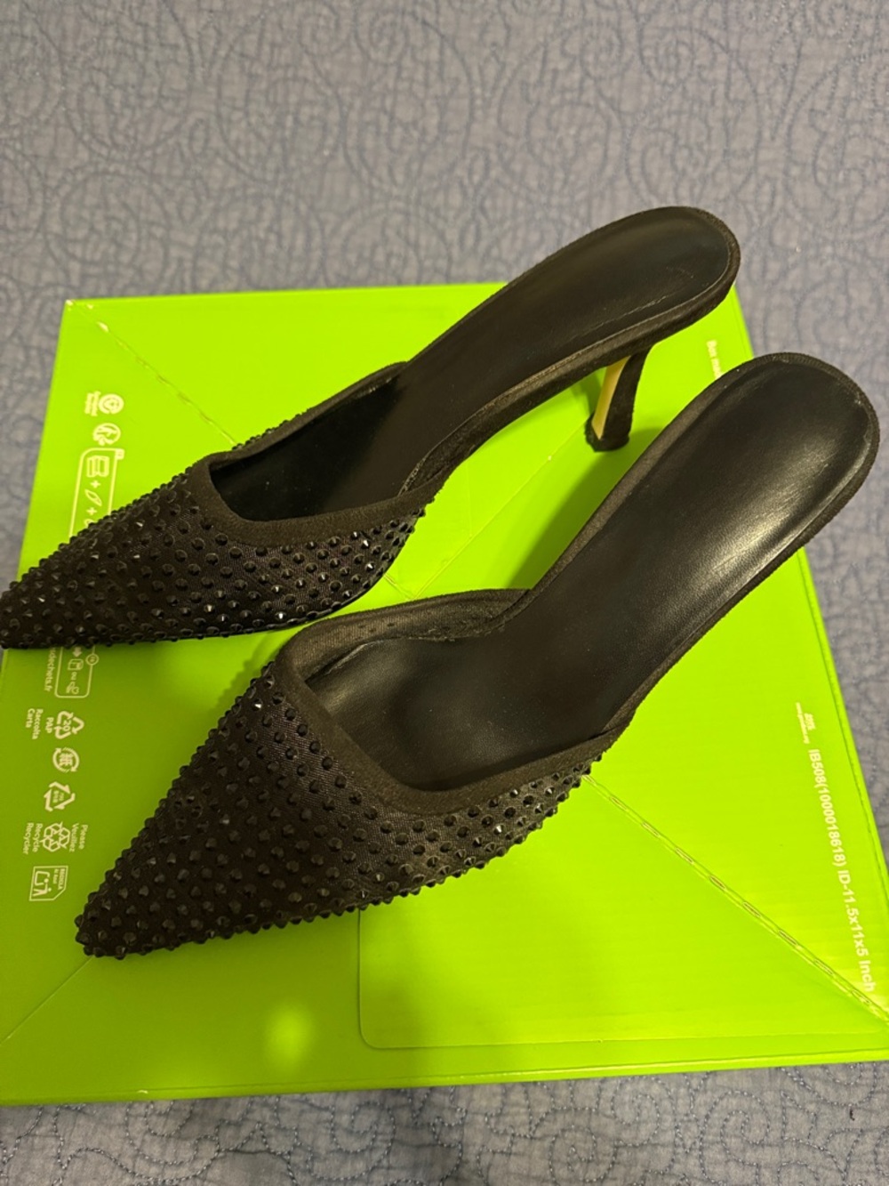 Zara Black Beaded Pointed-Toe Mule Heels  Size 8